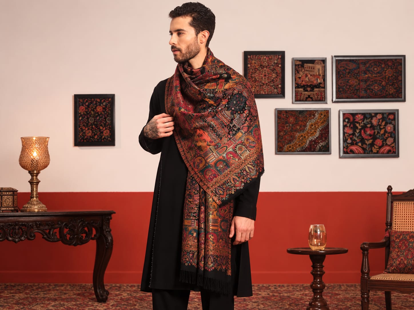Pashmoda Men Zewar Zari Kaani Fine Wool Shawl